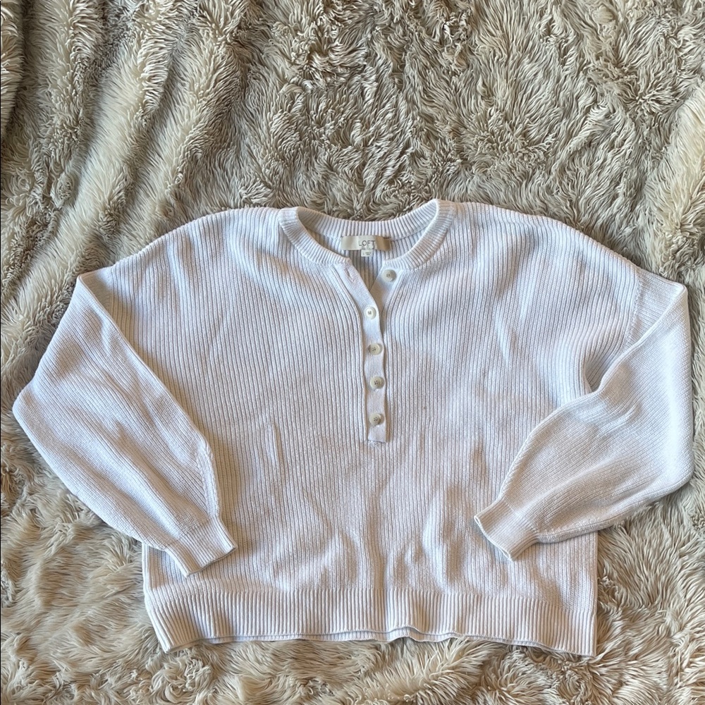 LOFT White Button-Up Sweater 100% Cotton